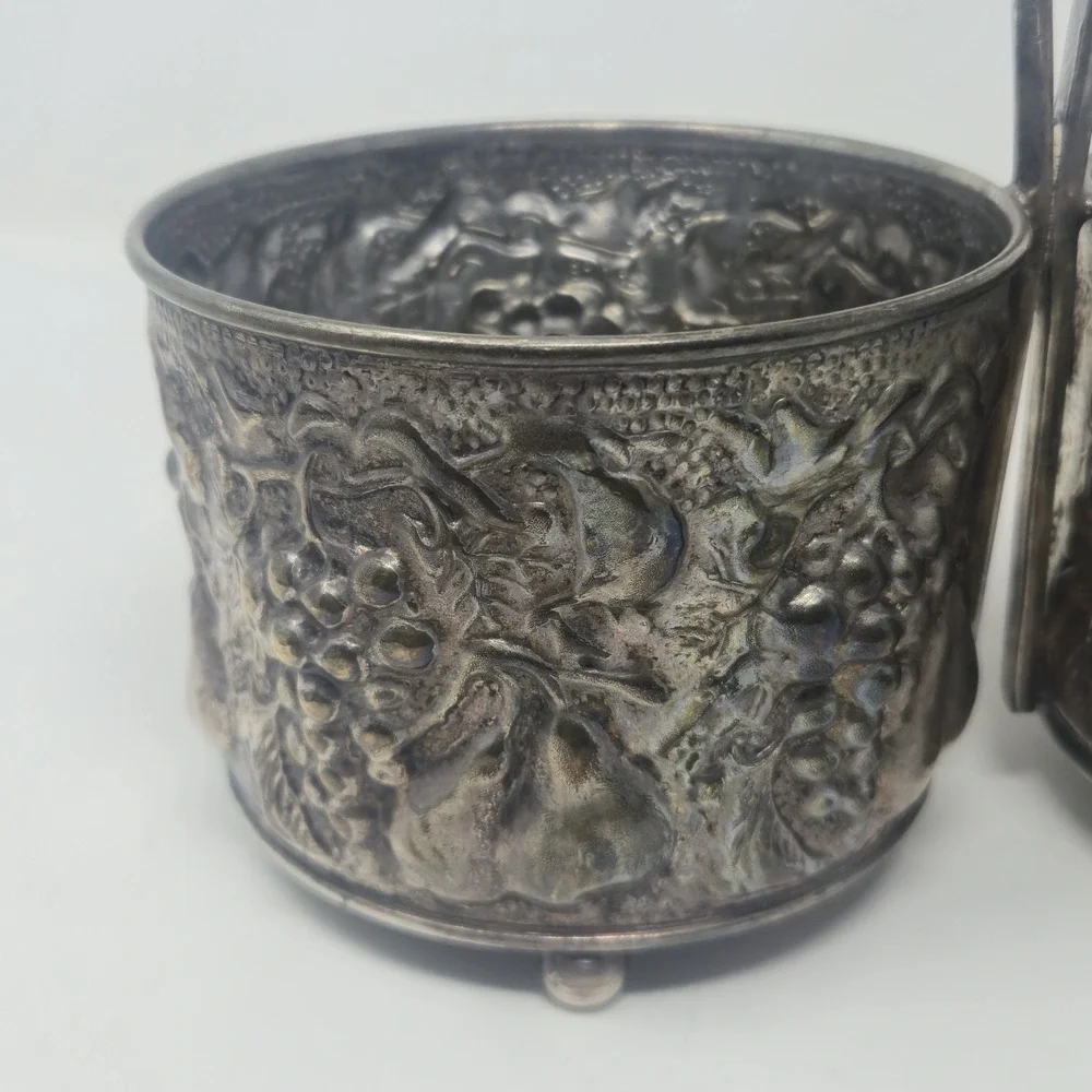 Vintage El De Uberti Italian Silverplate Repousse Wine Bottle Holder Cruet